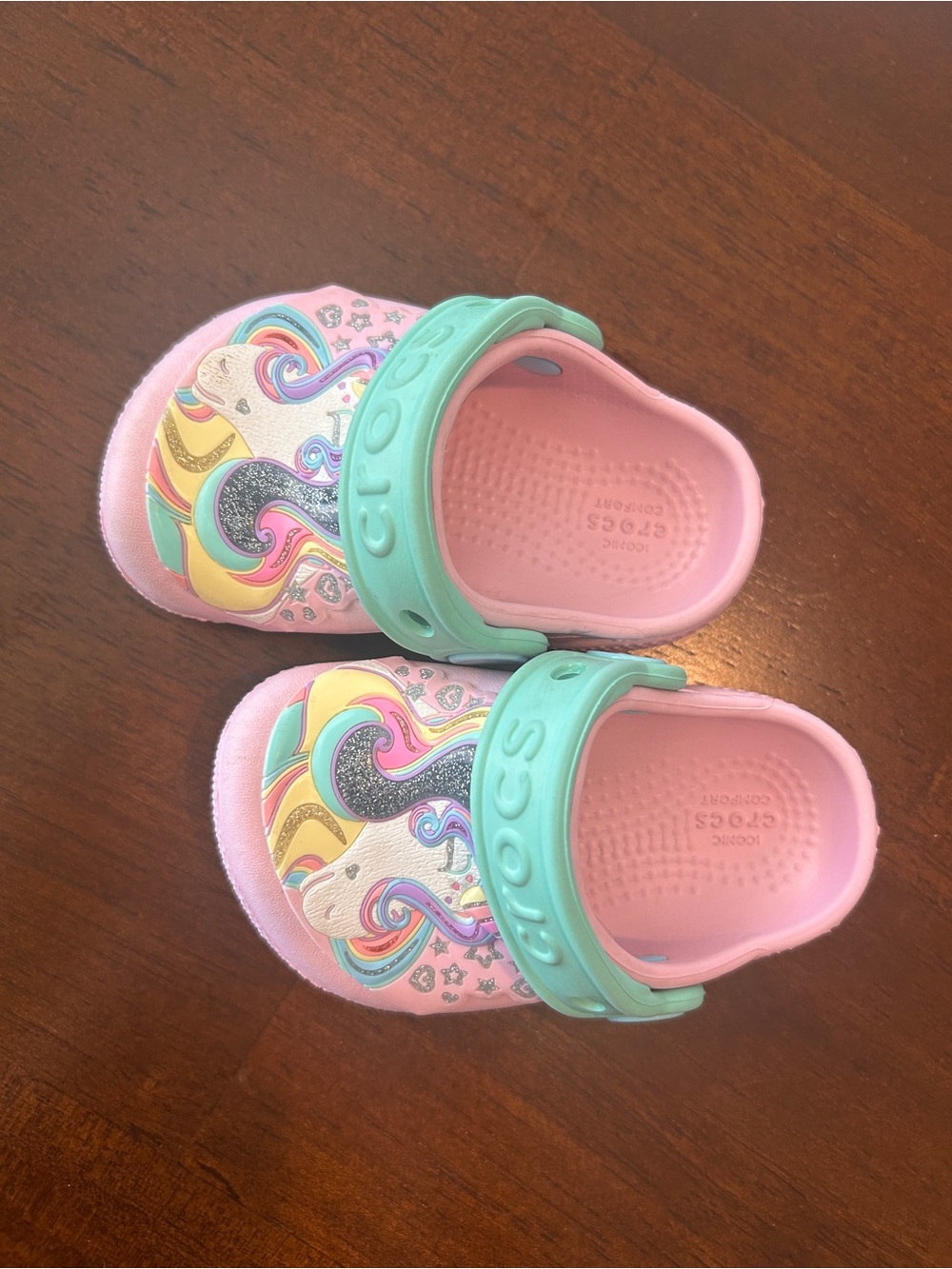 Crocs Toddler Girls Pink Mint Classic I Am Unicorn Clogs Size C4 - Picture 3 of 5